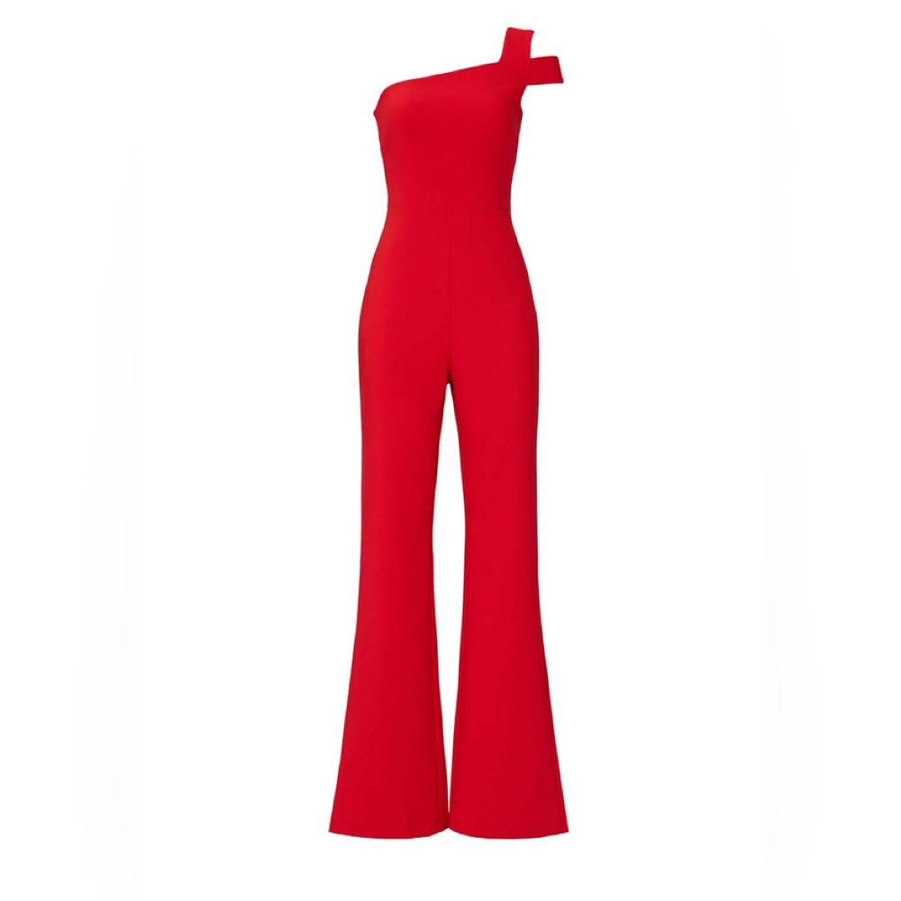 Likely Red Asymmetrical Jumpsuit with Flared Legs